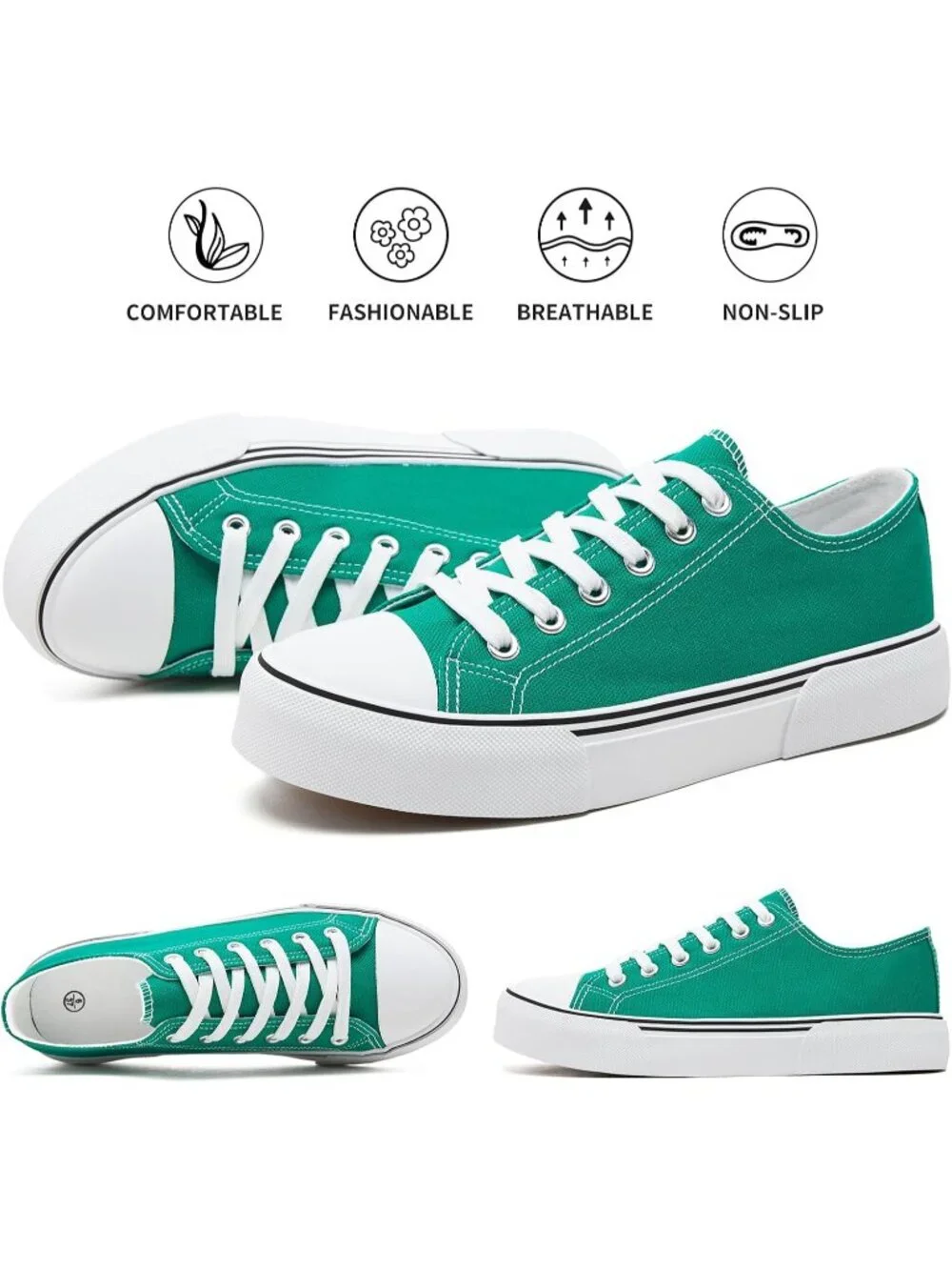 Women's Dark Green Lightweight Low Top Canvas Slip On Casual Fashion Sneakers